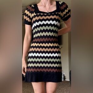 Vintage Y2k B Darlin Chevron Brown Green Black Mini Dress S